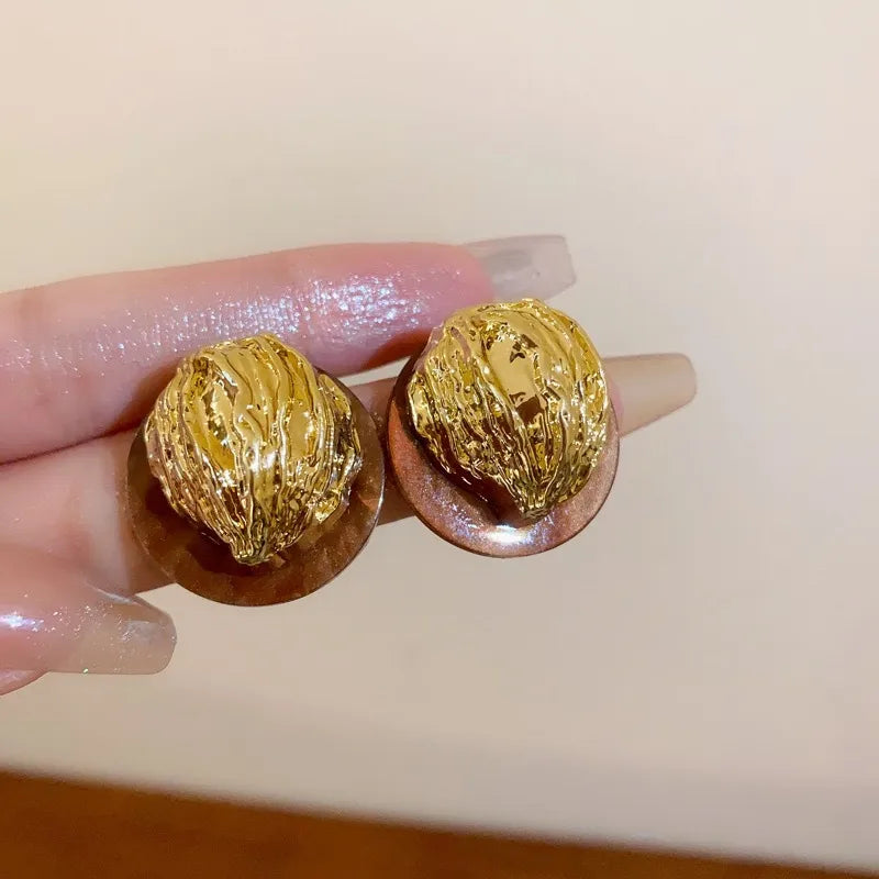 Gold-Tone Floral Stud Earrings with Resin Backing