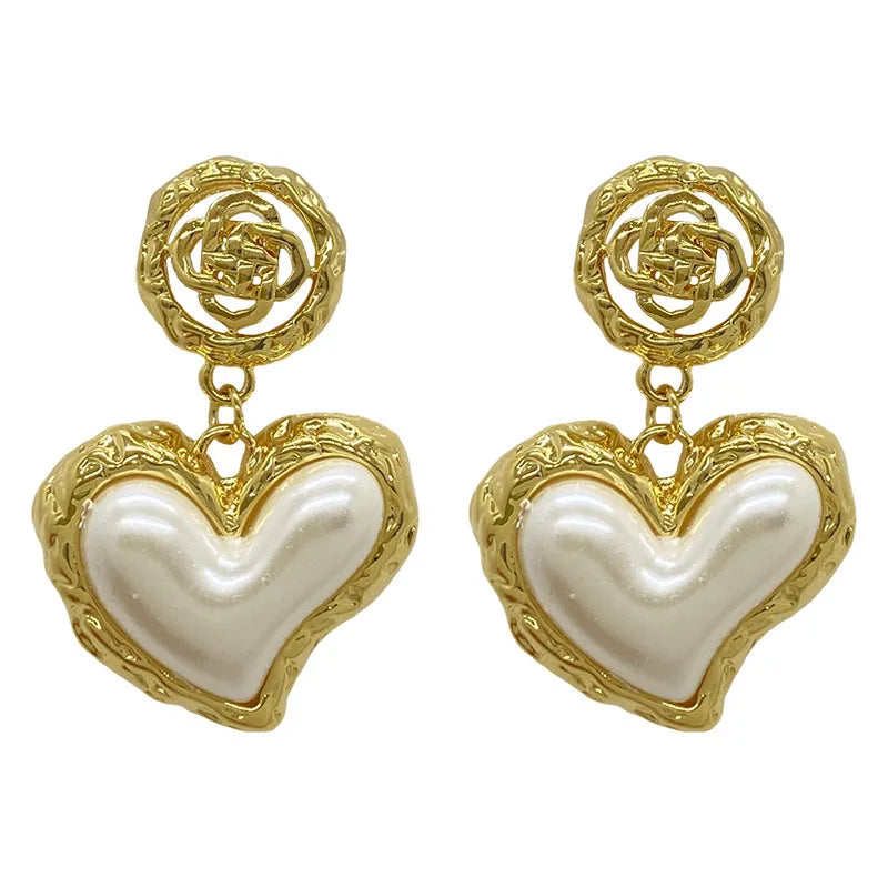 Pearl Heart Drop Earrings - TheFindify