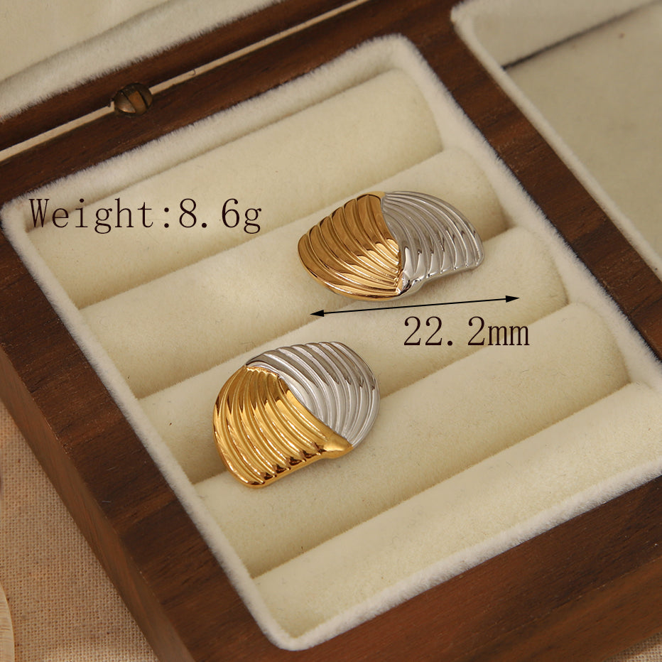 Modern Geometric Mixed Metal 18K Gold-Plated Stainless Steel Ear Studs - TheFindify