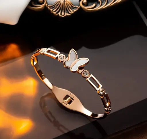 Butterfly Inspired Mother of Pearls Contemporary Rose Gold Plated Bracelet - TheFindify