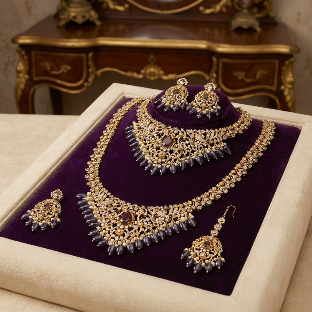 π Royal Amethyst Kundan Bridal Jewelry Set β Luxury Necklace, Earrings & Statement Accessories