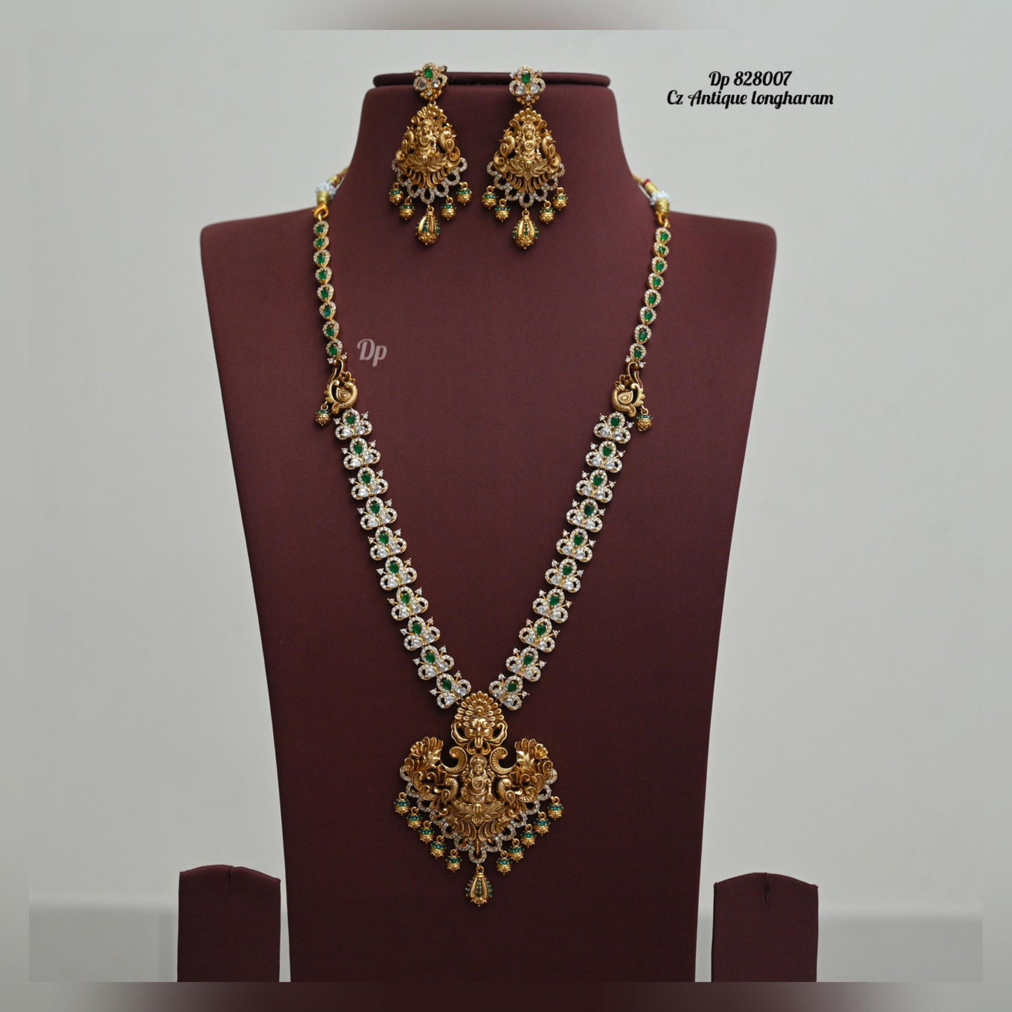 CZ Antique Lakshmi Long Haram With Earrings - TheFindify