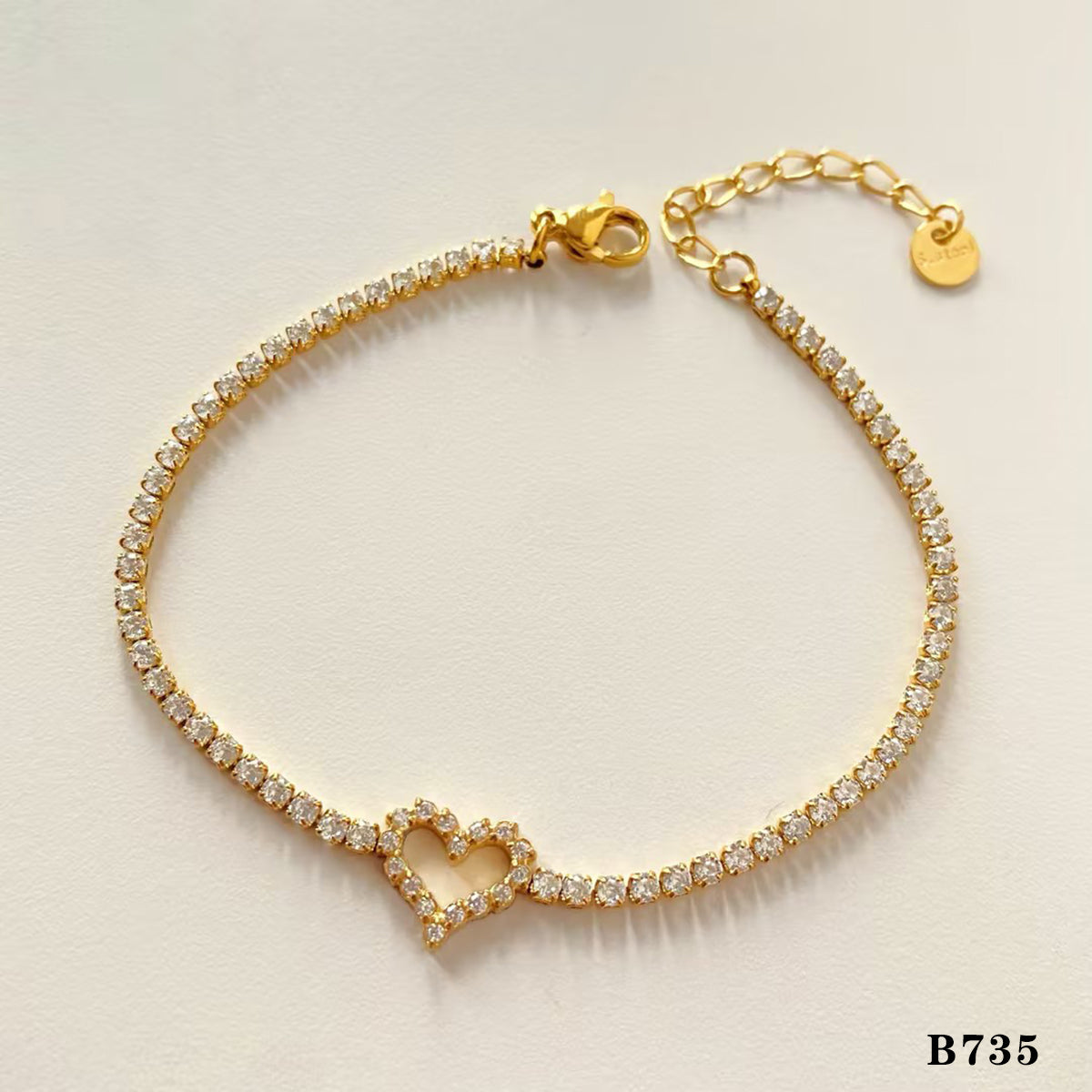 Sparkling Gold Heart Tennis Bracelet - TheFindify
