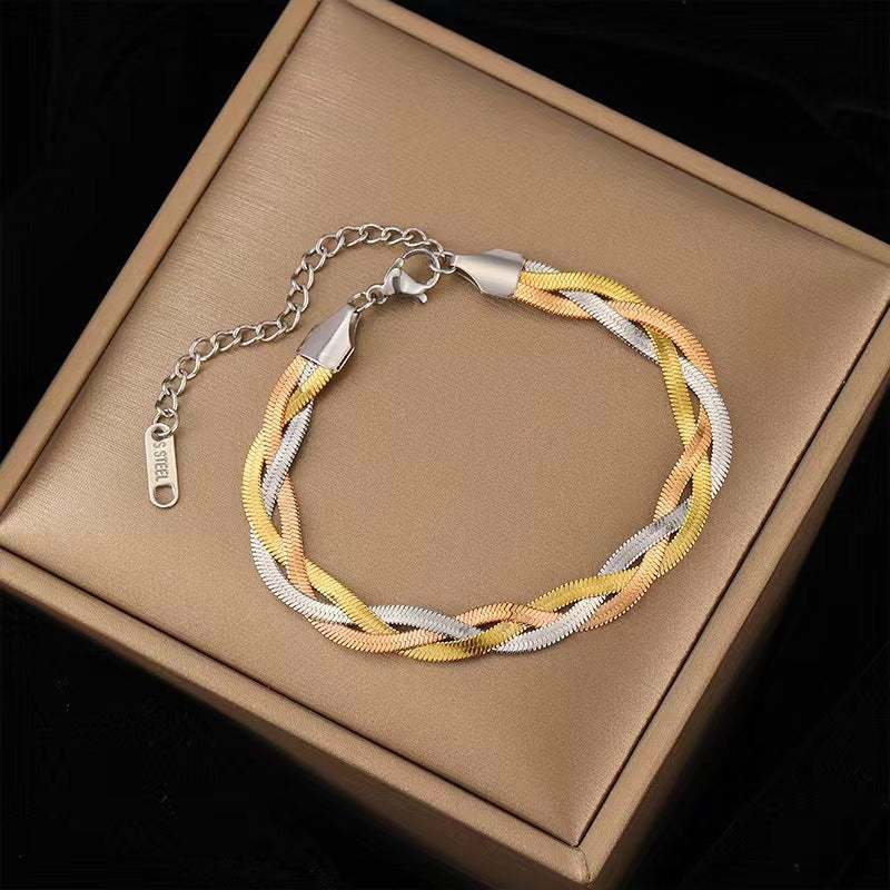 Fashion Geometric Titanium Steel Bracelet with Zircon Inlay - TheFindify
