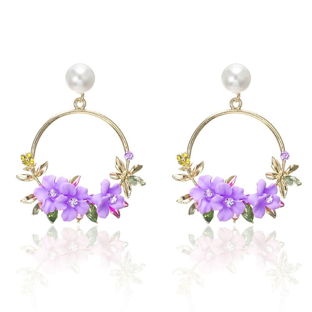 Floral Hoop Earrings with Pearl Accent - TheFindify