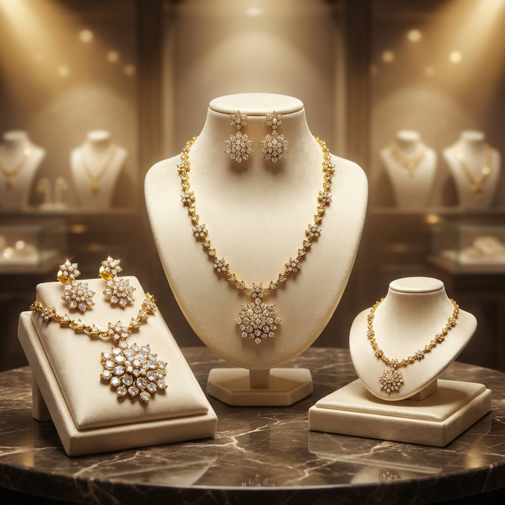 Golden Galaxy Star Statement Necklace Set1