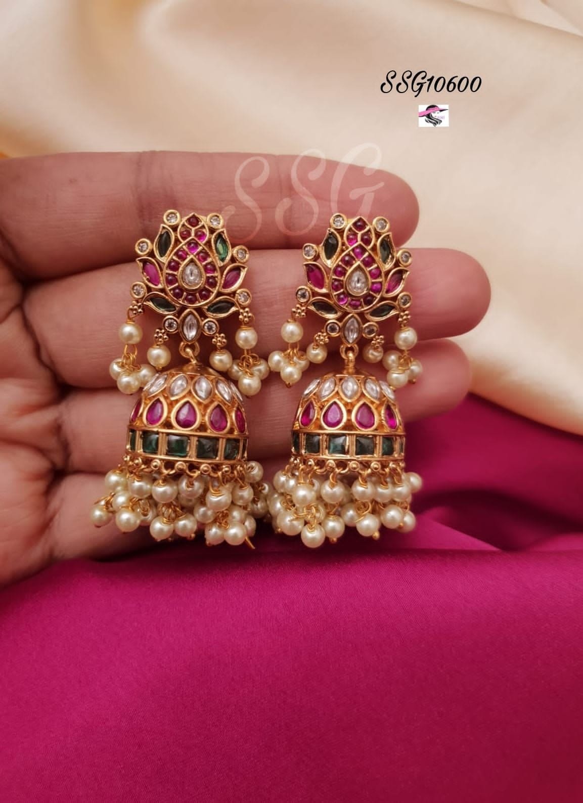 Jadau Kundan Lotus Earrings - TheFindify