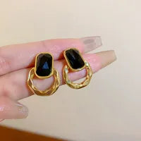 Gold and Black Abstract Drop Earrings