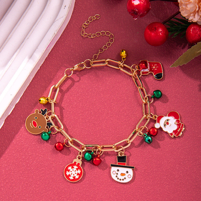 Original Design Bell Snowman Snowflake Acrylic Alloy Cable Chain Link Bracelet - TheFindify