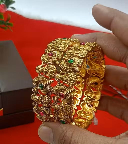 South Indian Temple Bangles – Matte Gold Finish