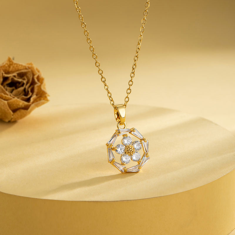 Elegant Flower Zircon Pendant Necklace - TheFindify