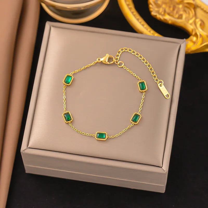 Streetwear Heart Shape Grain 304 Stainless Steel 18K Gold Plated Acrylic Artificial Rhinestones Plastic Bracelet