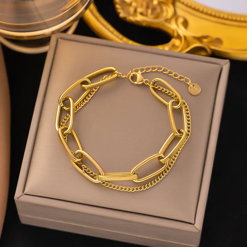 Chunky Chain Bracelet with Mixed Link Design 18k Gold Plated - TheFindify