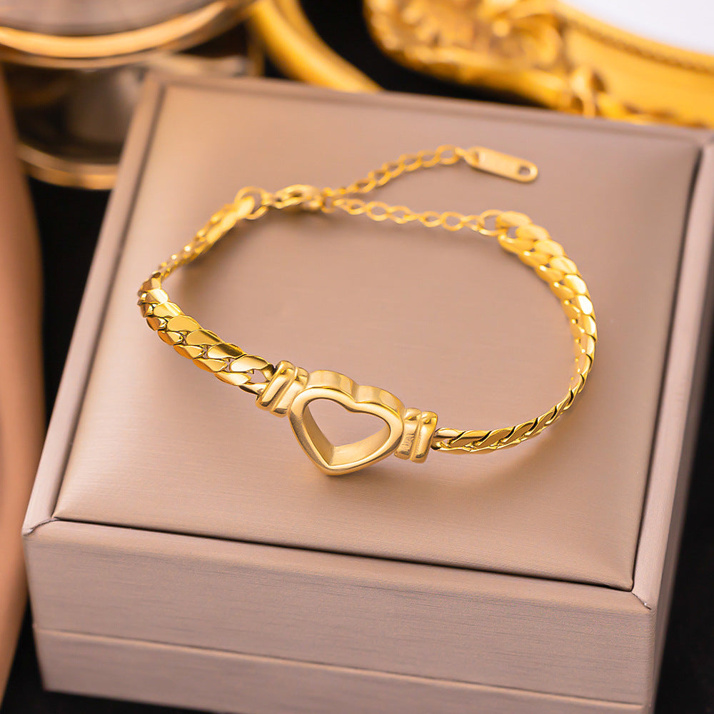 Gold Hollow Heart Bracelet - TheFindify