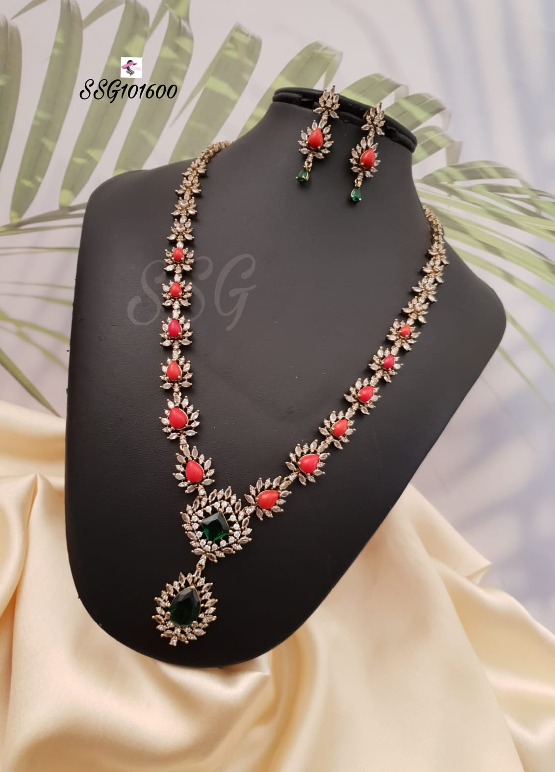 Floral Cascade Coral Necklace With Earrings - TheFindify