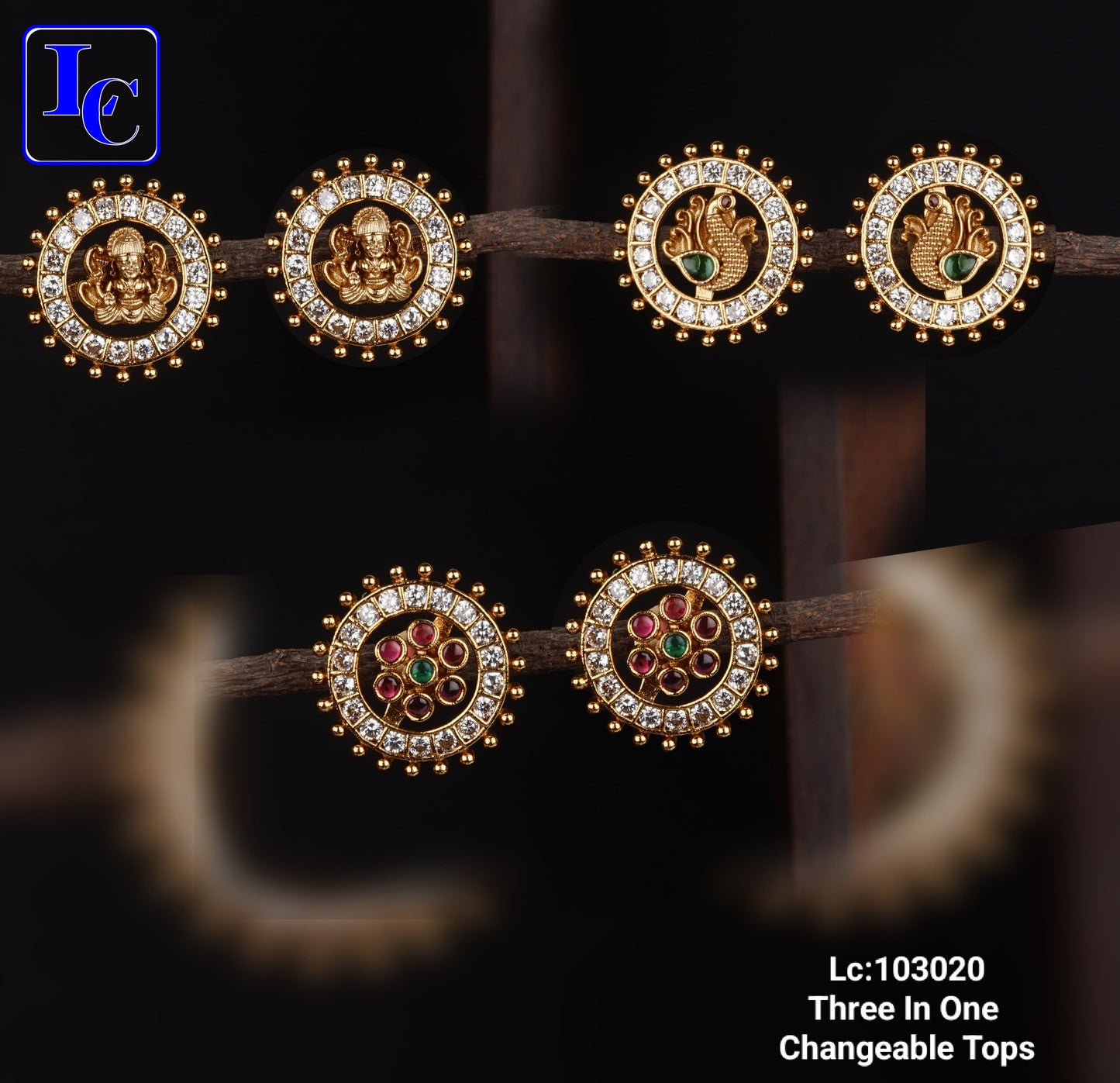 Graceful Gold 3 in 1 Changeable Top Earrings