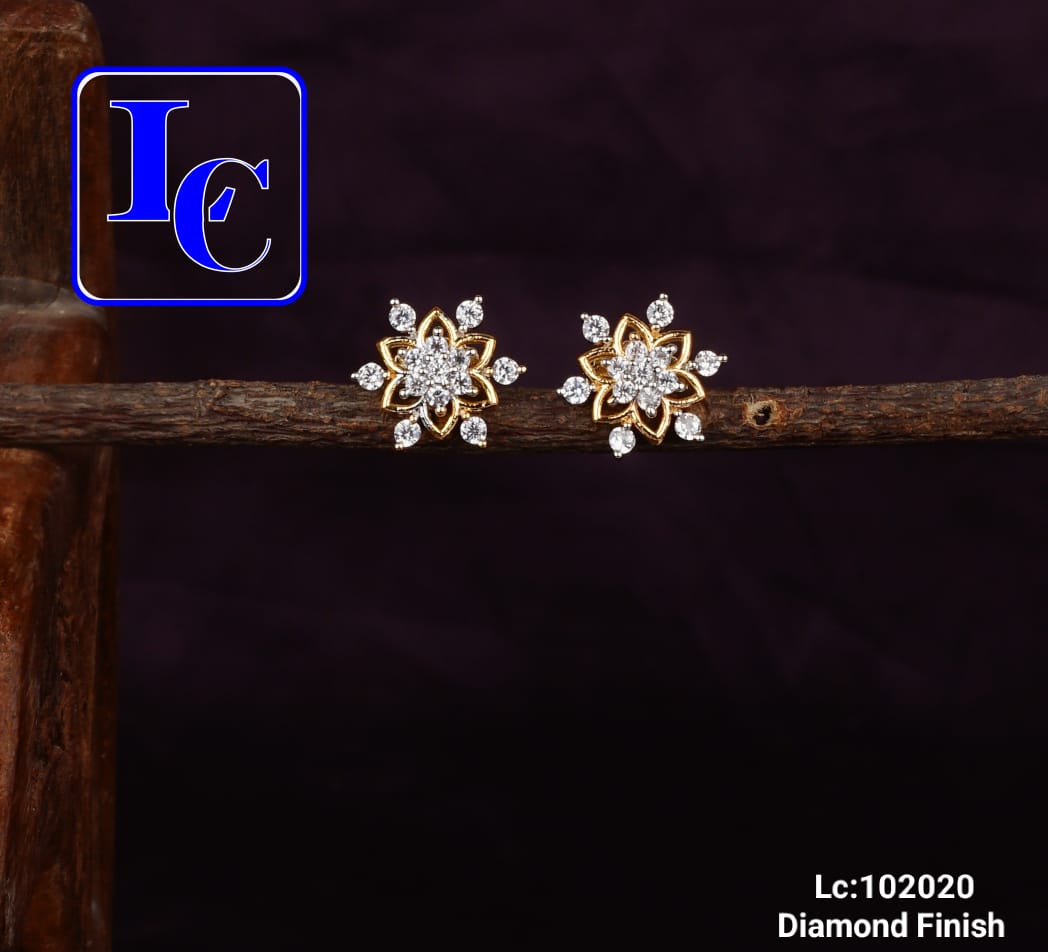 Starlit Diamond Finish Push Back Style Earrings