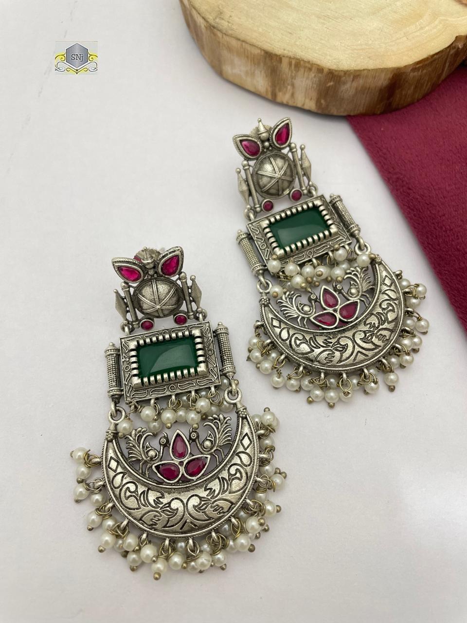 Oxidised Rani Impressed Earrings (BUY1 GET 1 FREE)