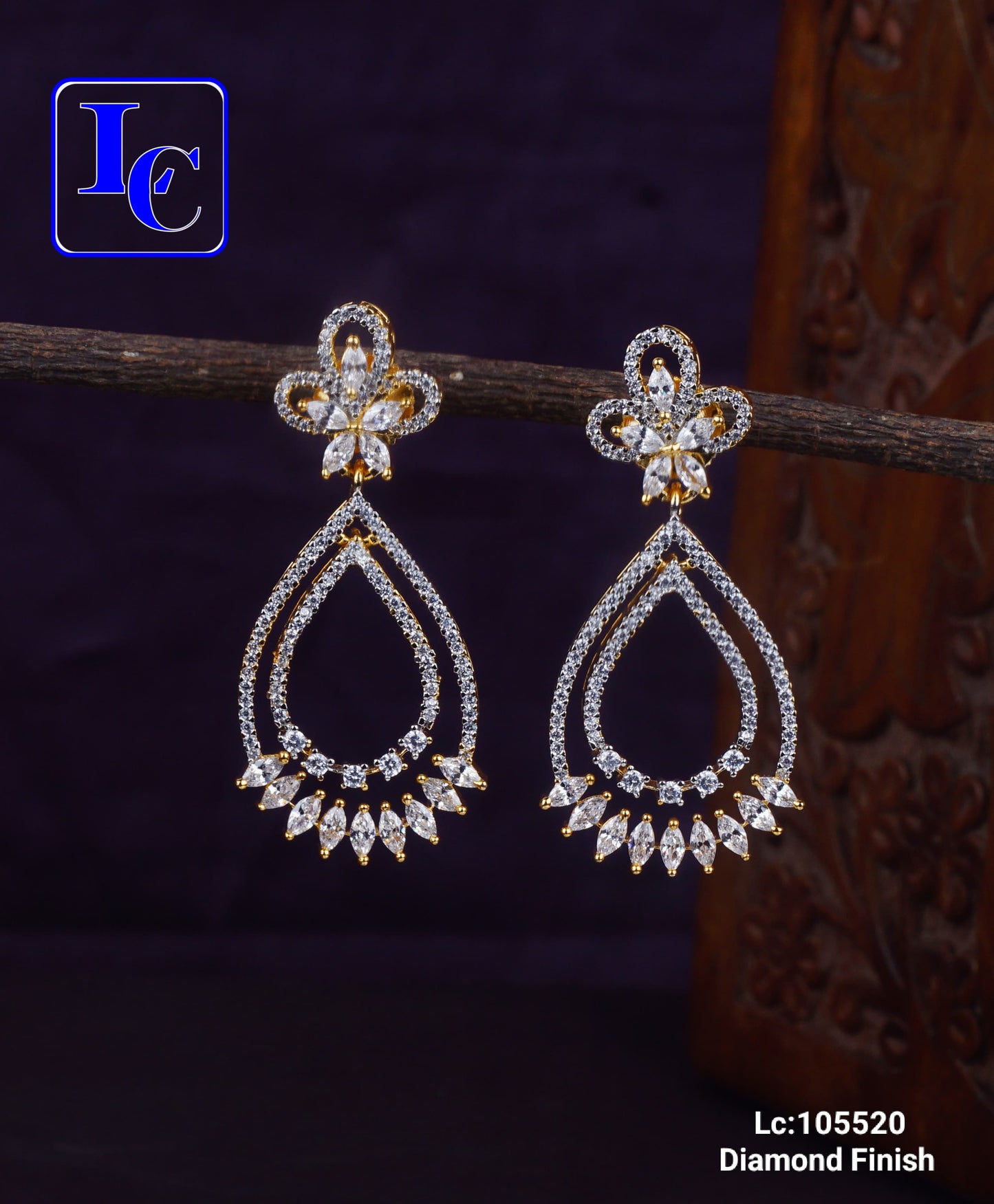 Leaf Drops Diamond Finish Earrings
