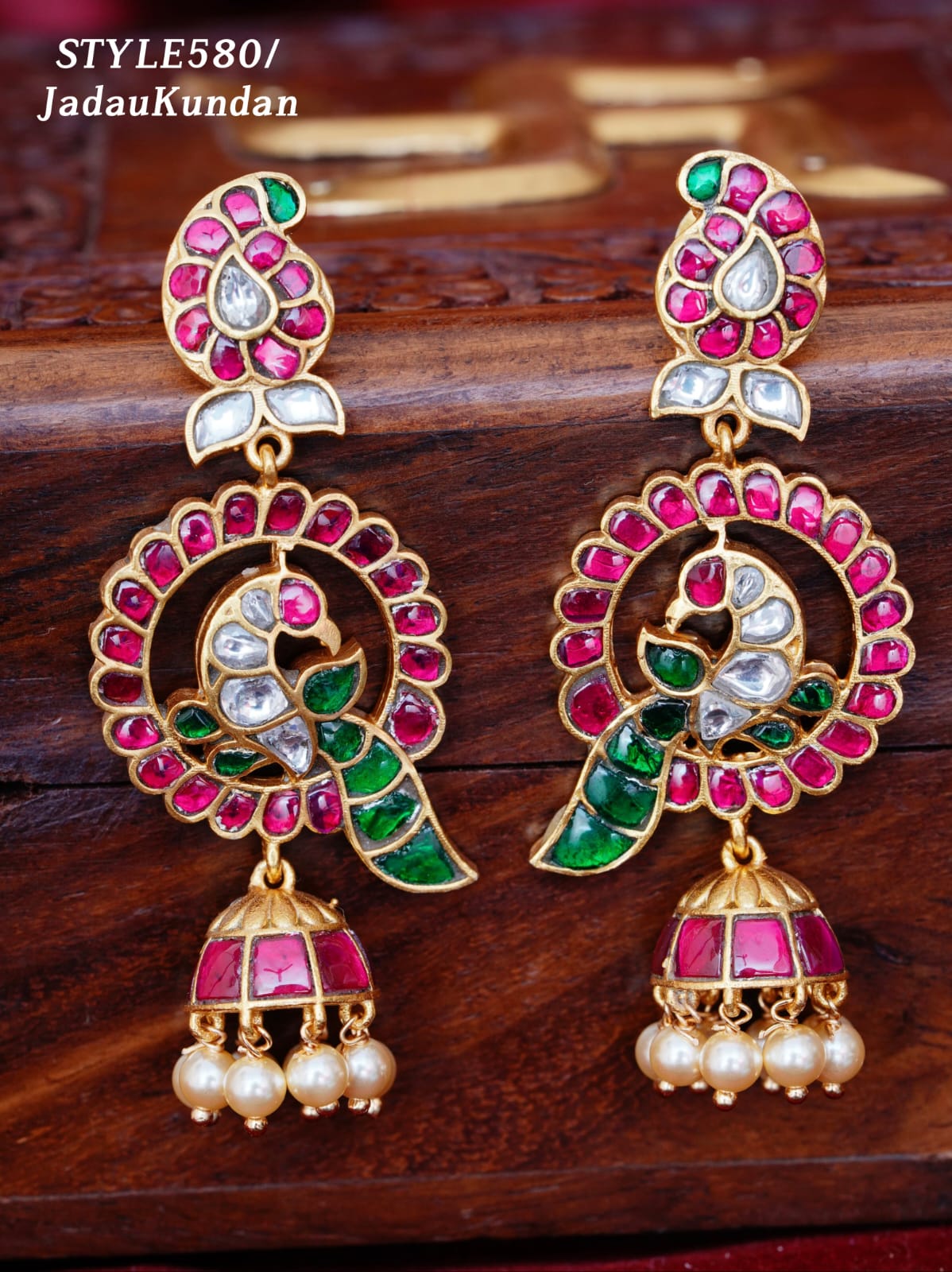 Jadau Kundan Peacock Earrings - TheFindify