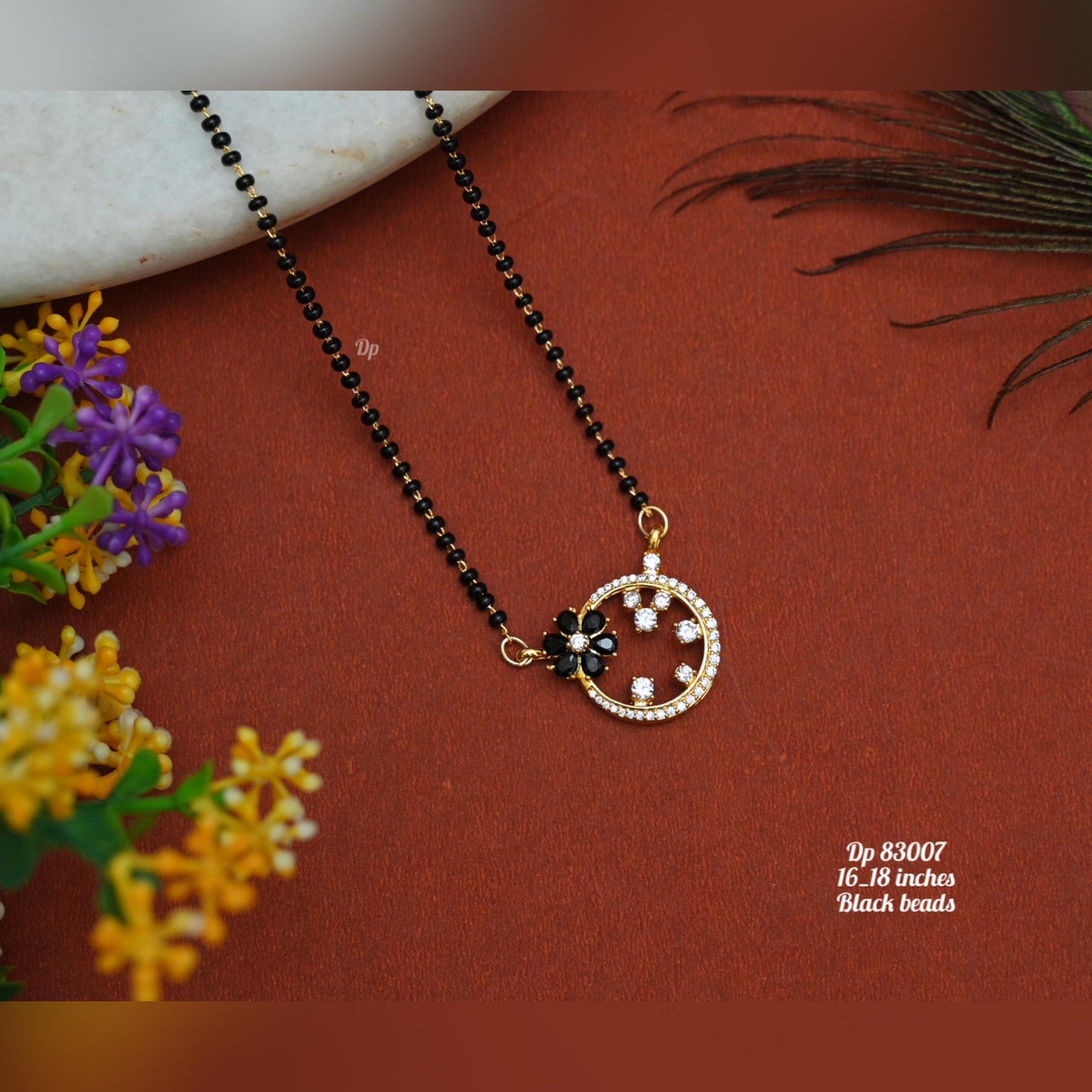 Blossom Halo Black Beads Mangalsutra - TheFindify