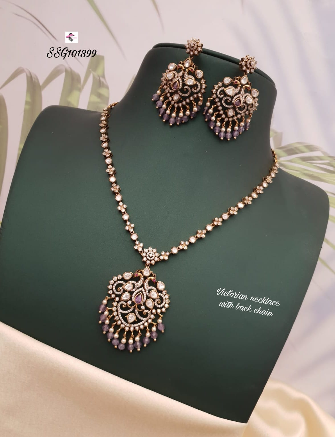 Peacock Inspired Victorian Necklace Set - TheFindify