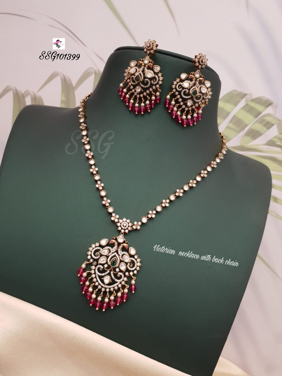 Peacock Inspired Victorian Necklace Set - TheFindify