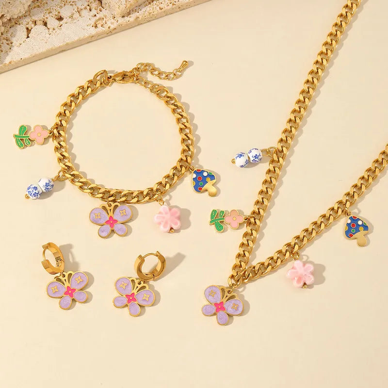 Butterfly & Flower Charm Necklace &, Bracelet Set - TheFindify