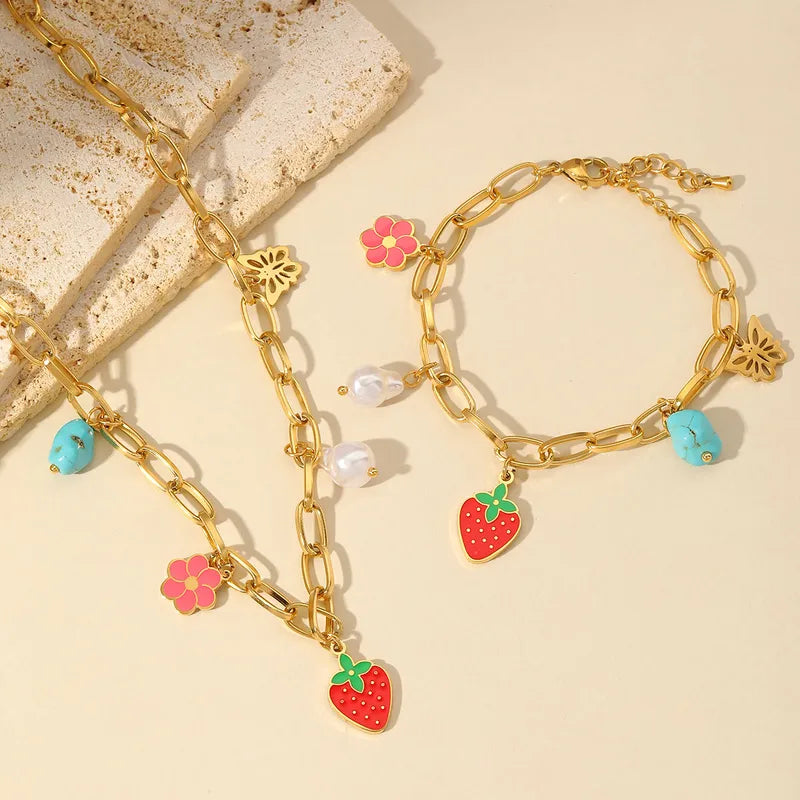 Fruit & Flower Charm Jewelry Set - TheFindify