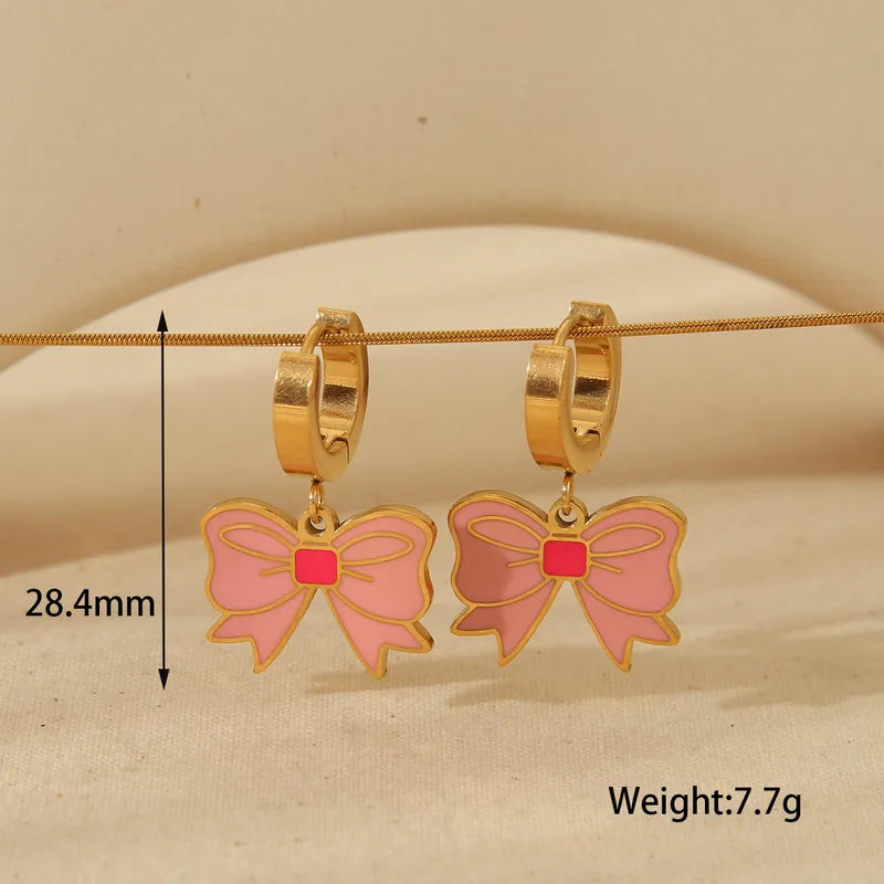 Romantic Pink Heart Bow, Flower Bracelet, Earrings and Necklace - TheFindify
