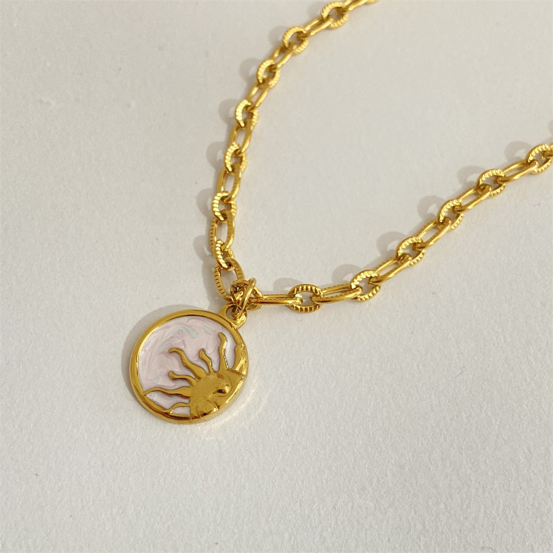 Retro Sun, Star, and Moon Stainless Steel Gold-Plated Pendant Necklace - TheFindify