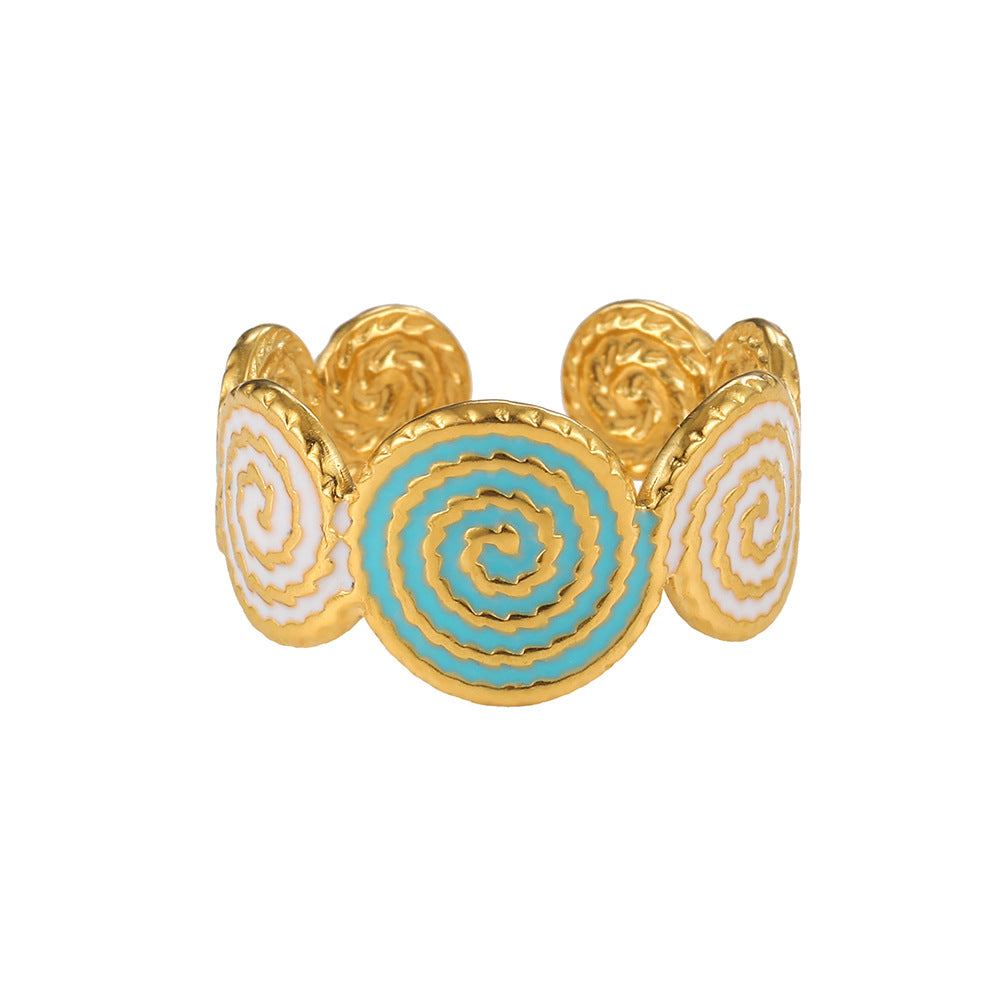 Geometric Color Block Stainless Steel Rings