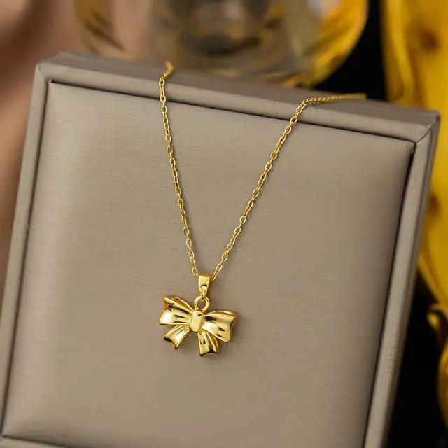 Bow Anti Tarnish 18k Gold Plated Necklace - TheFindify