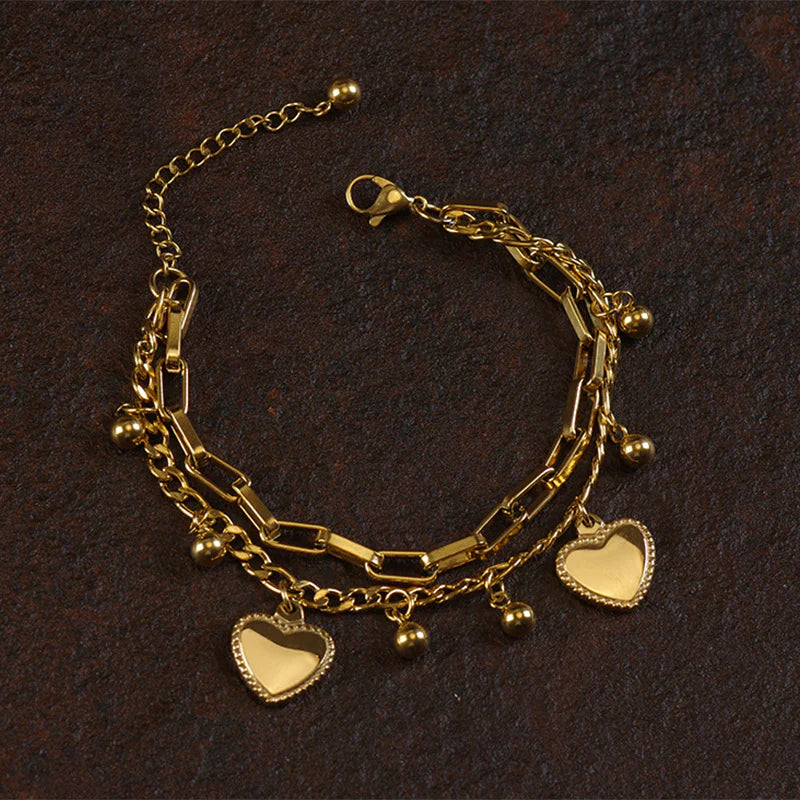 Double Layered Heart 18k Gold Plated Anti Tarnish Bracelet