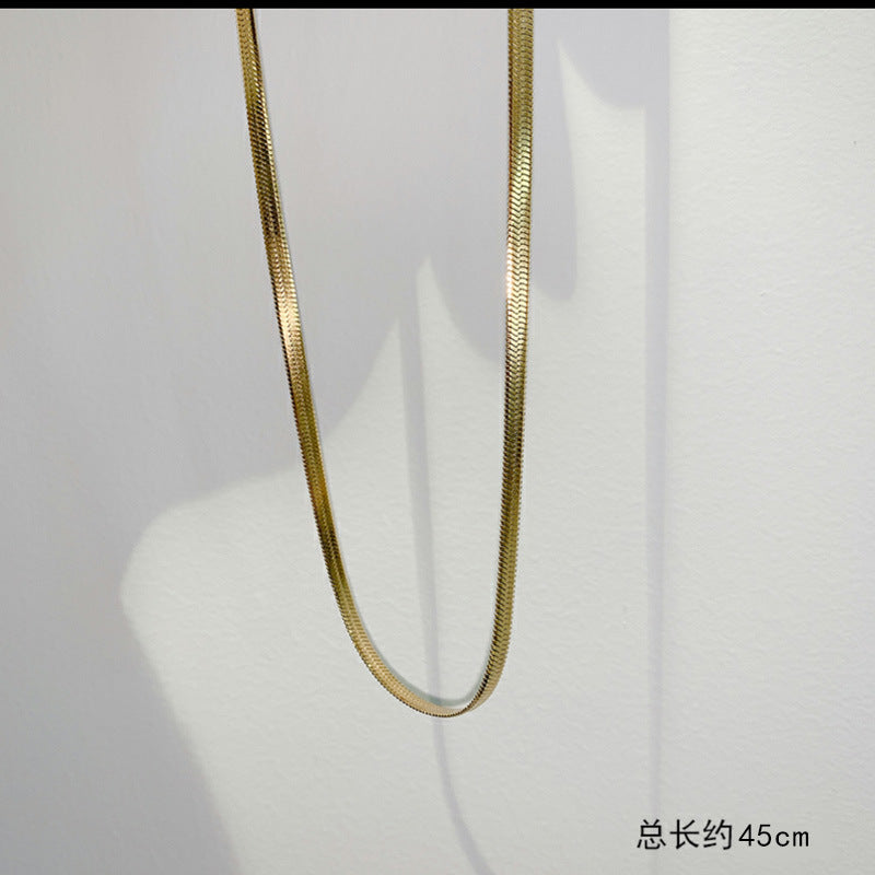 Gold Snake Bone Flat Necklace - TheFindify