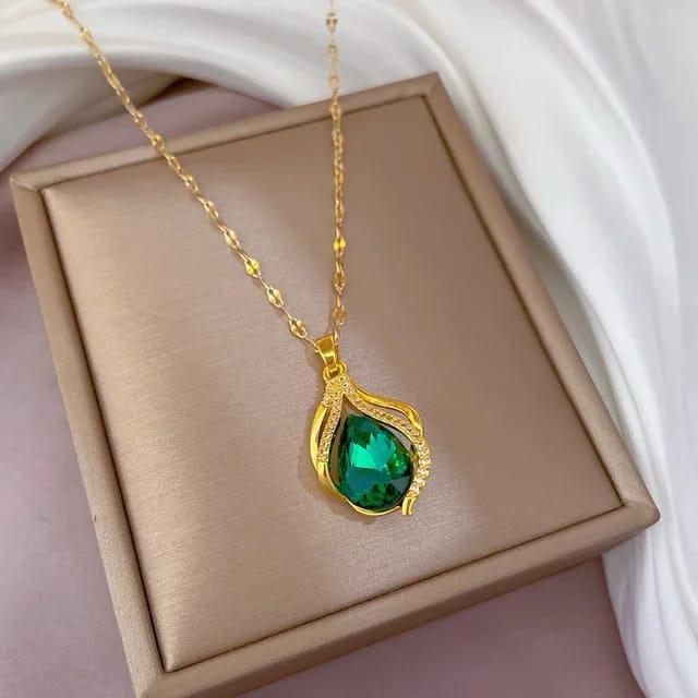 Green Leaf Anti Tarnish 18k Gold Plated Necklace - TheFindify