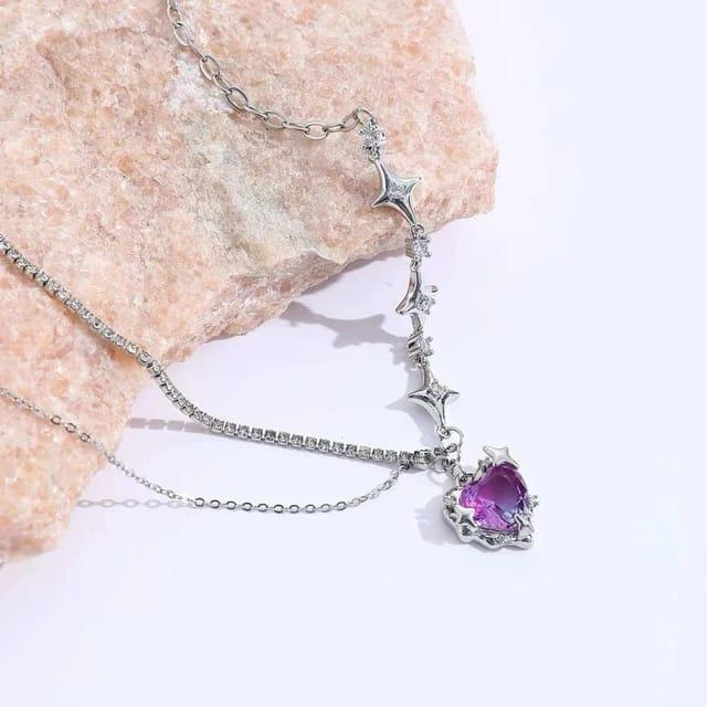 Purple Heart Anti Tarnish 18k Gold Plated Necklace - TheFindify