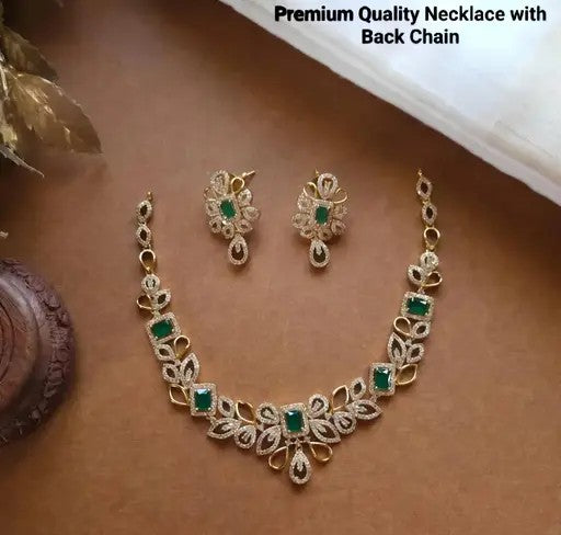 Classic Designer American Diamond Necklace With Earrings - TheFindify