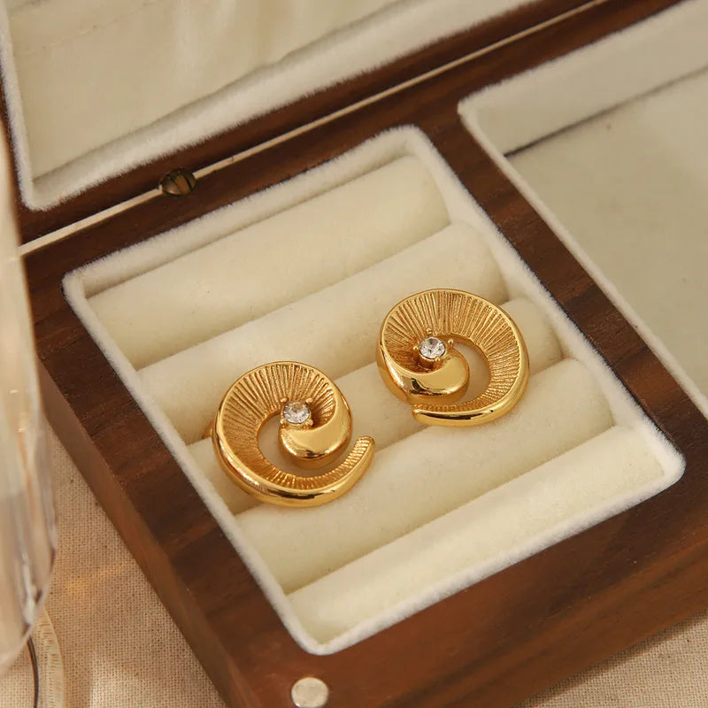 Vintage Gold Spiral Zircon Ear Studs