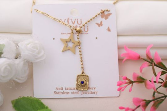 Golden Star and Sun Pendant Chain