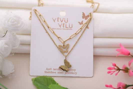 Dual Golden Butterfly Pendant Chain