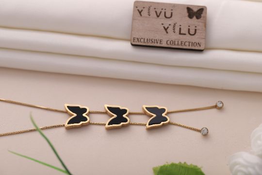 Triple Butterfly Black Pendant Chain