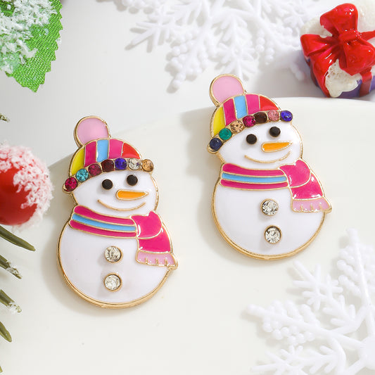 Cute Enamel Snowman Rhinestone Alloy Ear Studs, 1 Pair - TheFindify