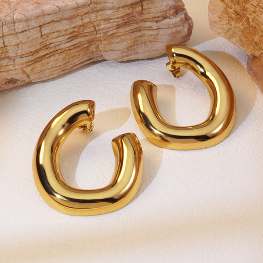Geometric 304 Stainless Steel Imitation Gold Ear Studs - TheFindify