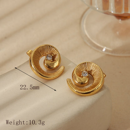 Vintage Gold Spiral Zircon Ear Studs