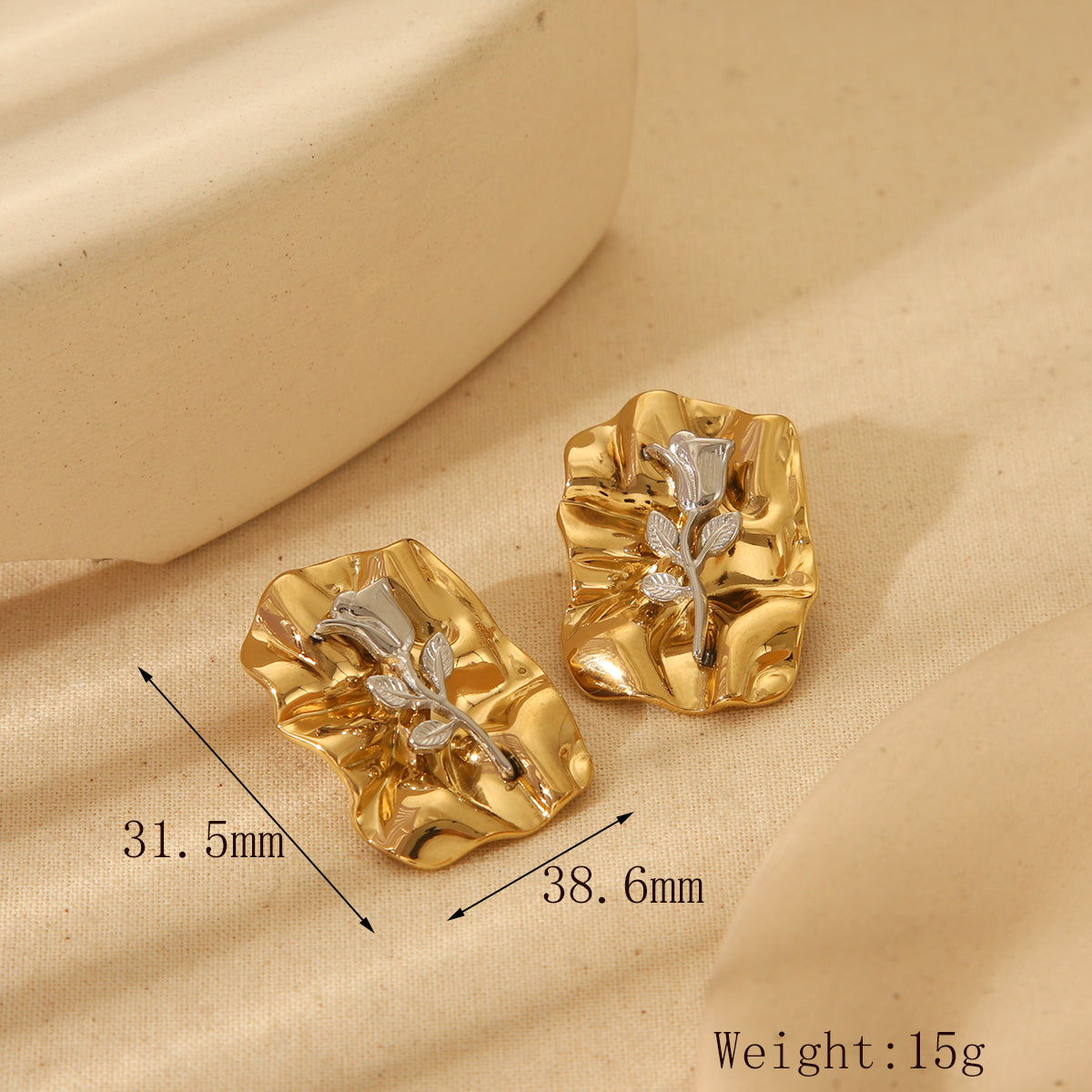 Vintage French Rose Mixed Metal 18K Gold-Plated Stainless Steel Ear Studs