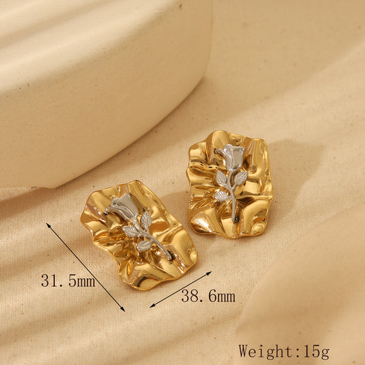 Vintage French Rose Mixed Metal 18K Gold-Plated Stainless Steel Ear Studs