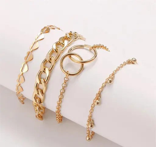 Gold Plated Heart inspired Set of 4 Contemporary Bracelet Set - TheFindify