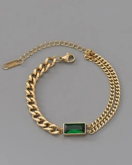 Gold-Plated Anti Tarnish Green Stone Bracelet - TheFindify
