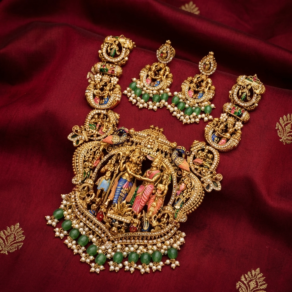 👑 Srinivasa Kalyana Haram – Royal Temple Bridal Necklace